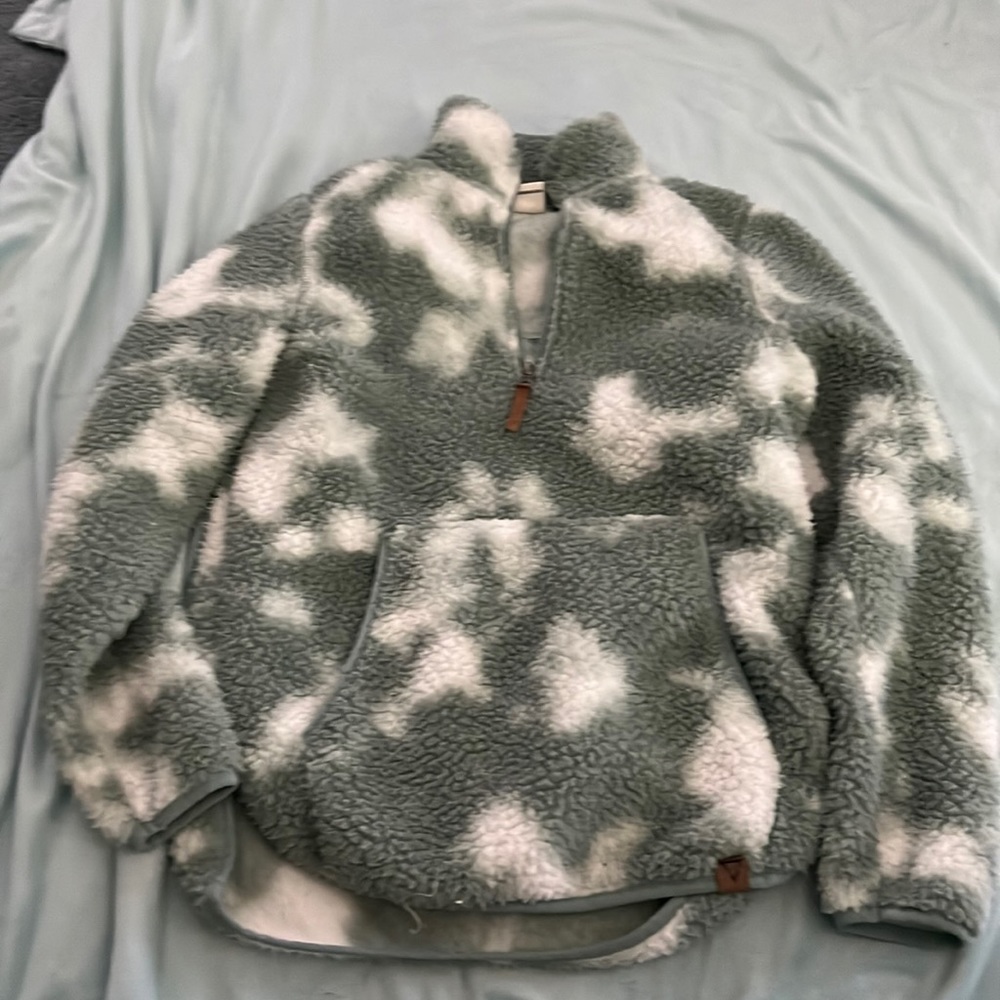 Green and cream half zip sweatshirt